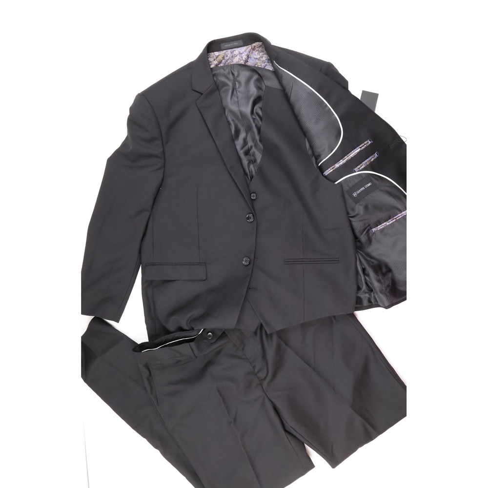 Gianni Uomo 3-Piece Suit Set Black Solid 36S Slim Fit NWT